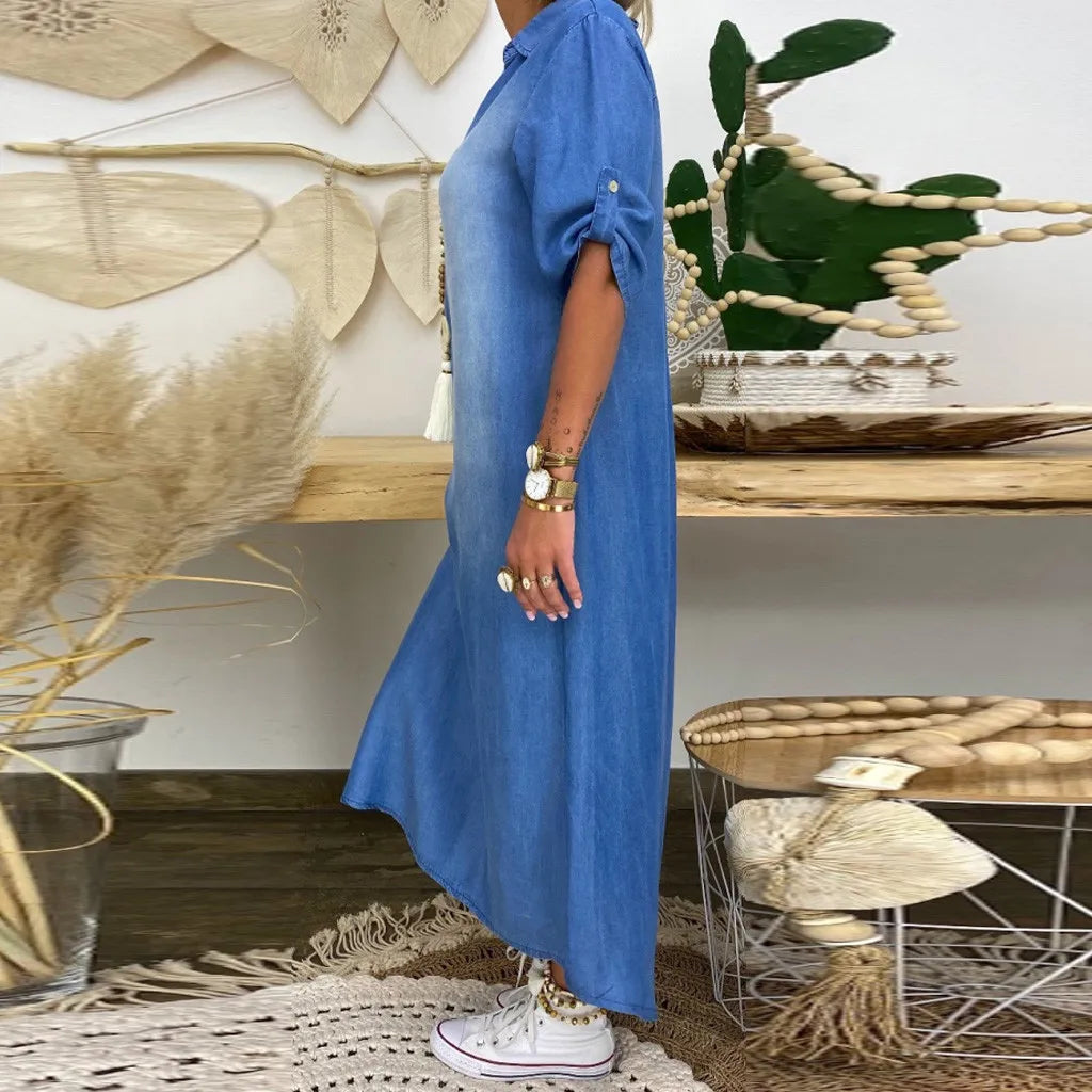 LEA™ | Langes Kleid im Jeansstil