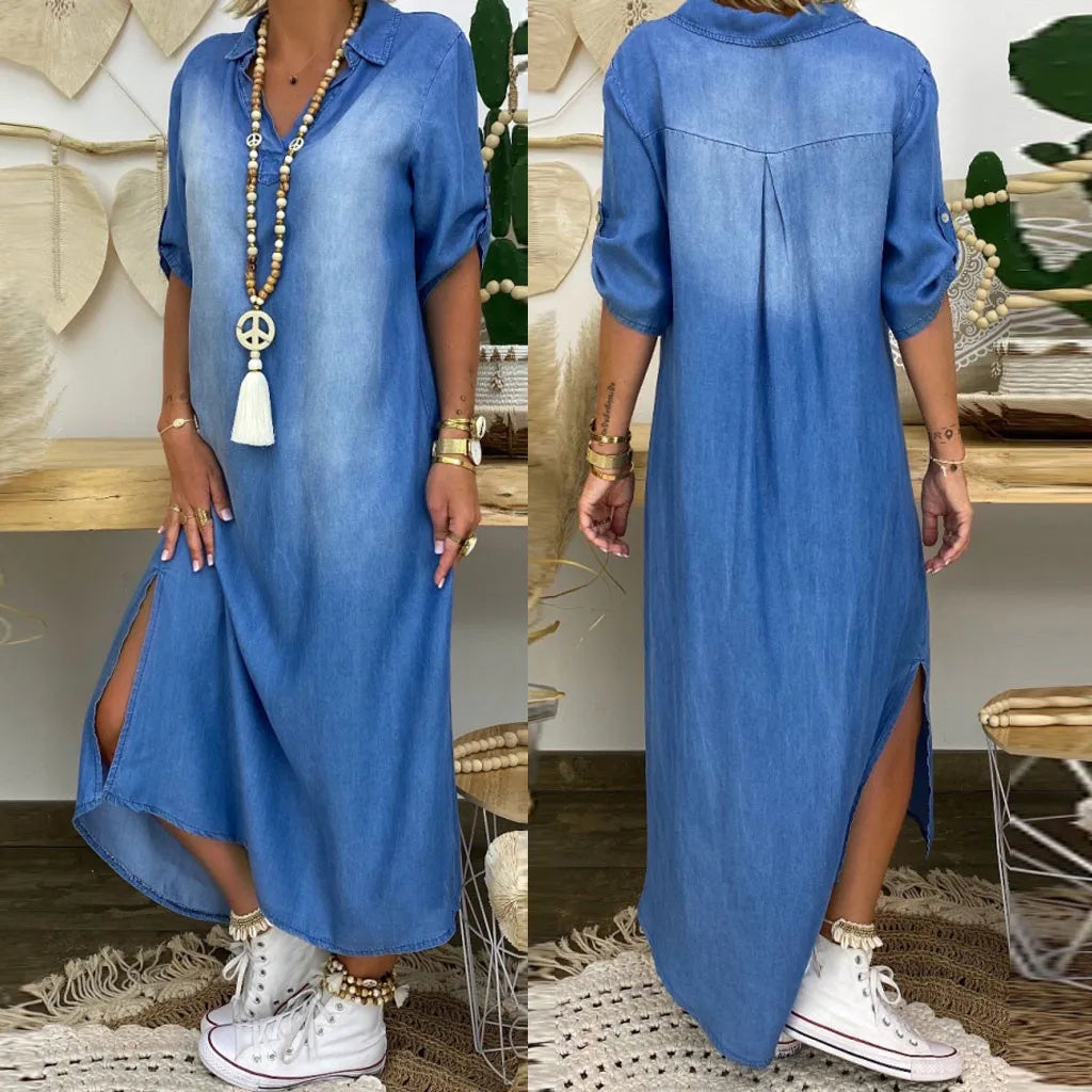 LEA™ | Langes Kleid im Jeansstil