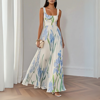 Nina | Stilvolles langes plissiertes Floreal-Kleid