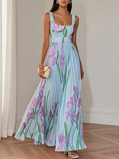 Nina | Stilvolles langes plissiertes Floreal-Kleid