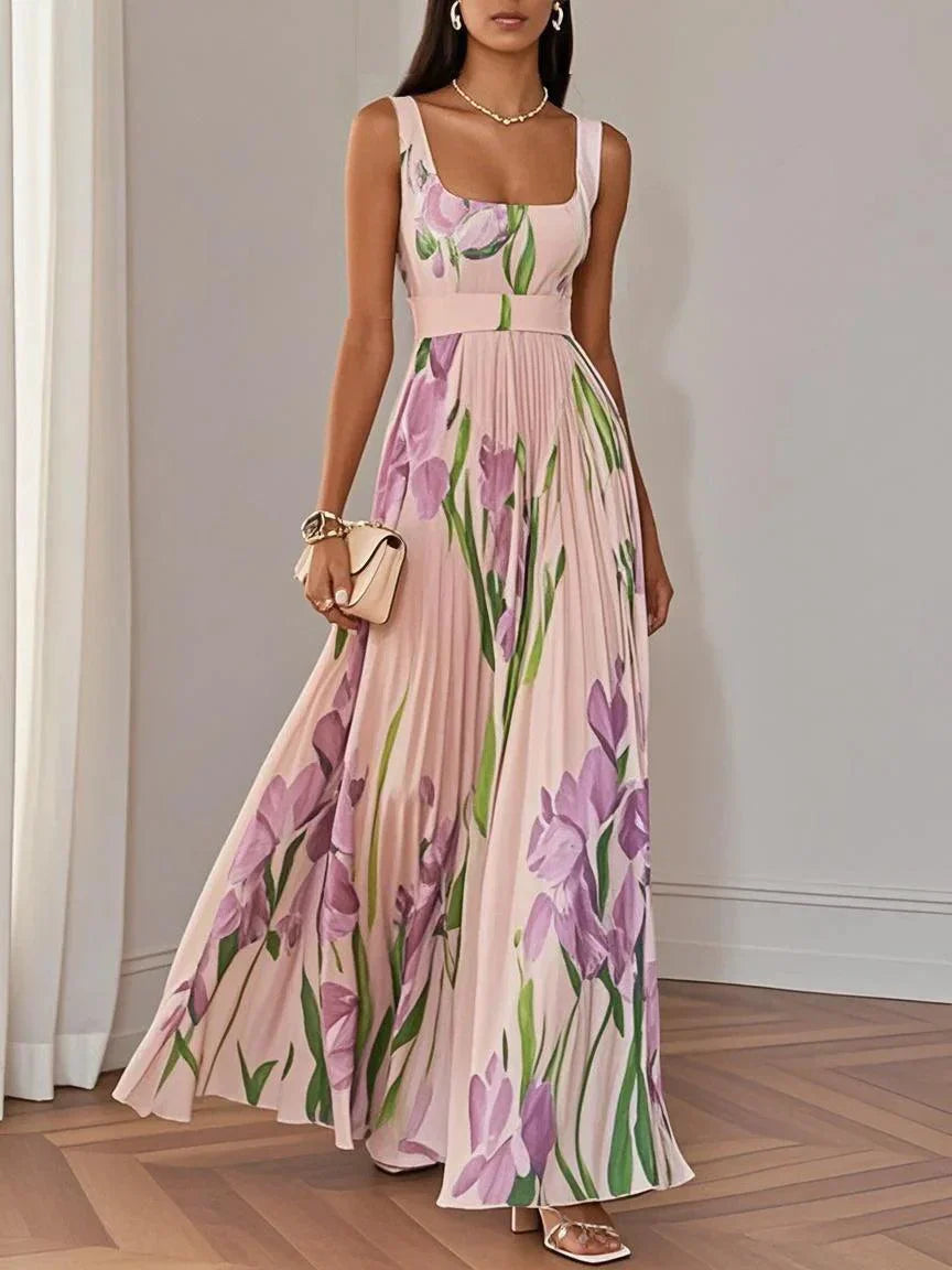 Nina | Stilvolles langes plissiertes Floreal-Kleid