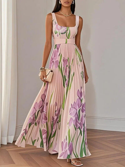 Nina | Stilvolles langes plissiertes Floreal-Kleid