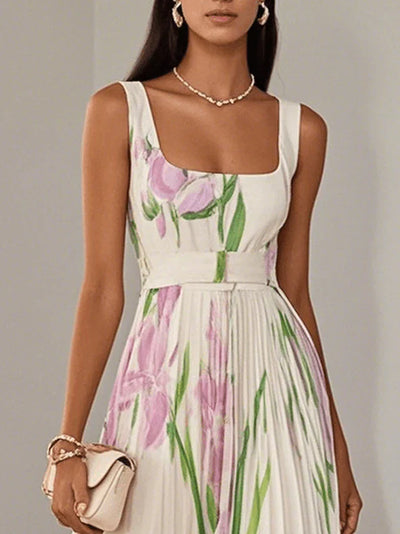 Nina | Stilvolles langes plissiertes Floreal-Kleid