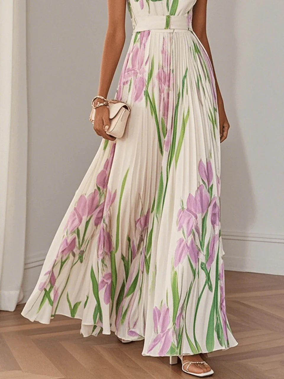 Nina | Stilvolles langes plissiertes Floreal-Kleid