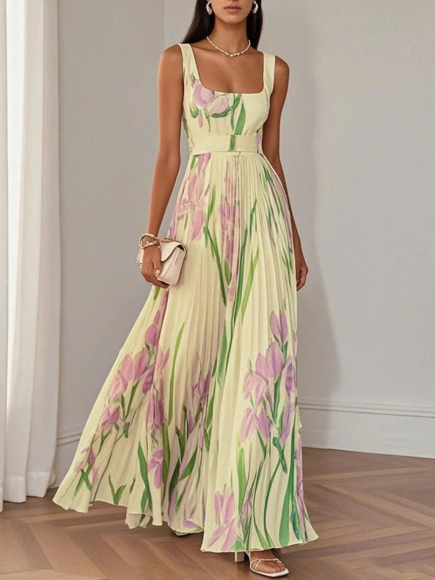 Nina | Stilvolles langes plissiertes Floreal-Kleid